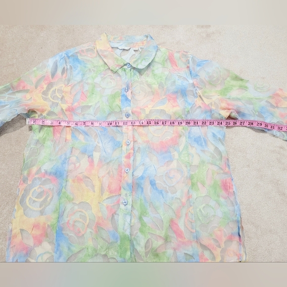 Erin London Sheer ButtonUp Blouse XL Pastel Floral Print Long Sleeve Lightweight - Picture 9 of 13